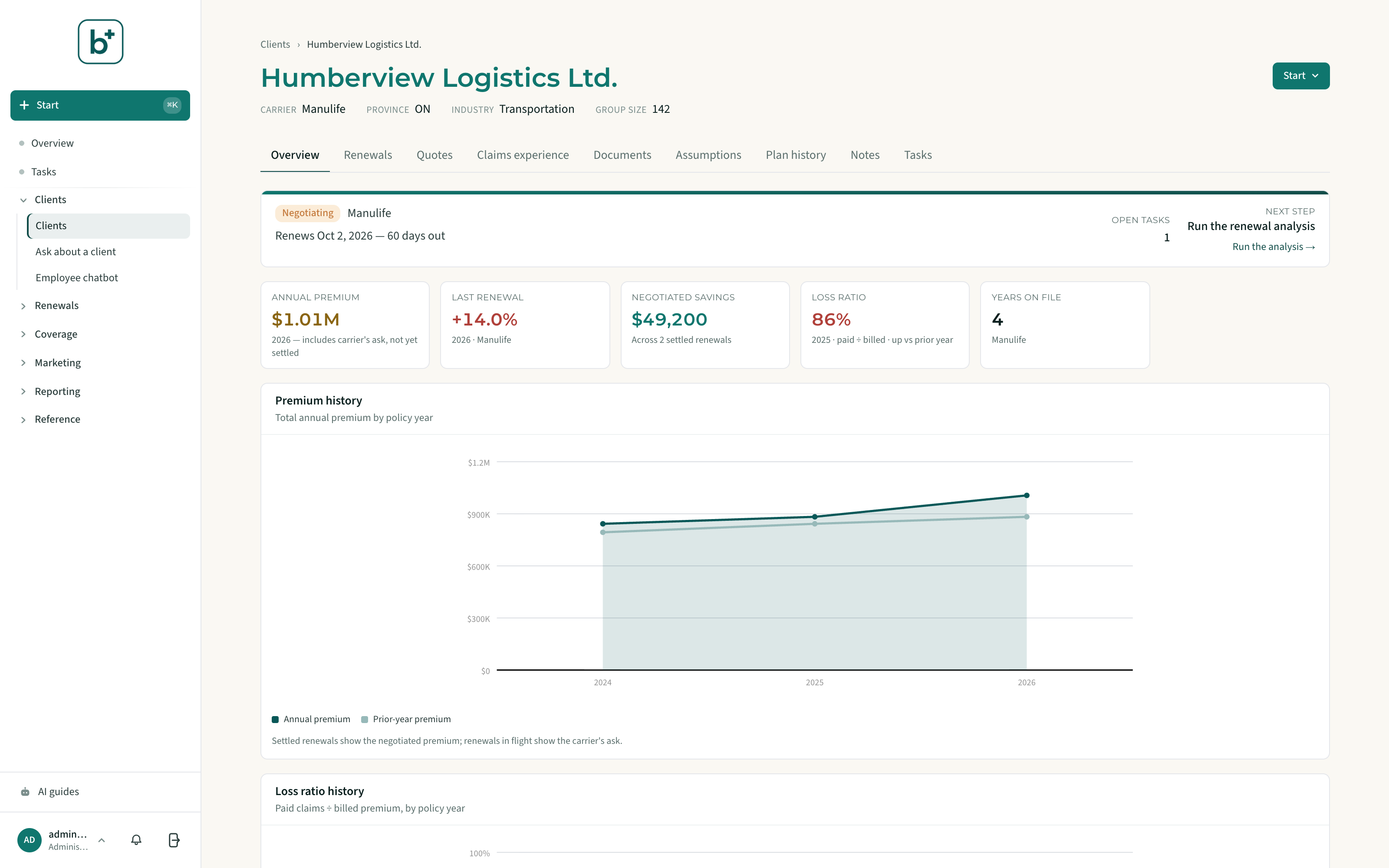Client dashboard